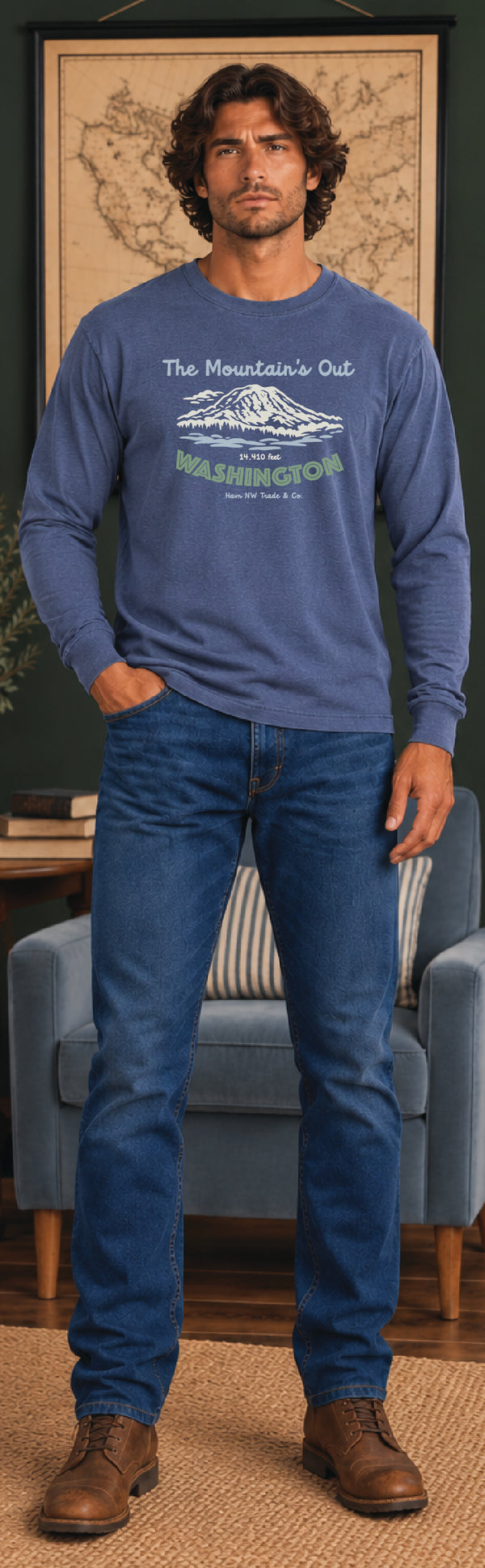 Havn NW Originals: LS Navy Heather Mountain's out tee