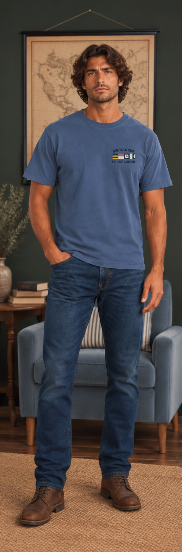 Havn NW Originals: Gig Harbor Nautical Flags Tee in Blue Horizon