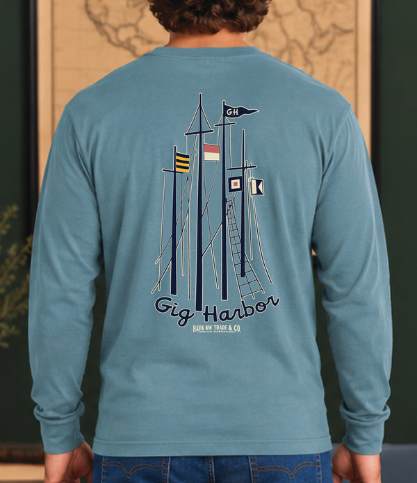 Havn NW Originals: Gig Harbor Nautical Flags LSn Tee in Dusty Teal