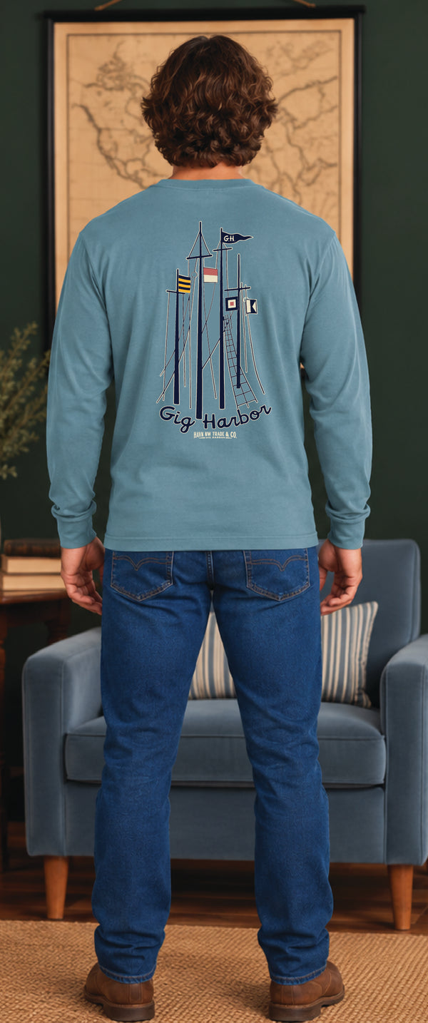 Havn NW Originals: Gig Harbor Nautical Flags LSn Tee in Dusty Teal