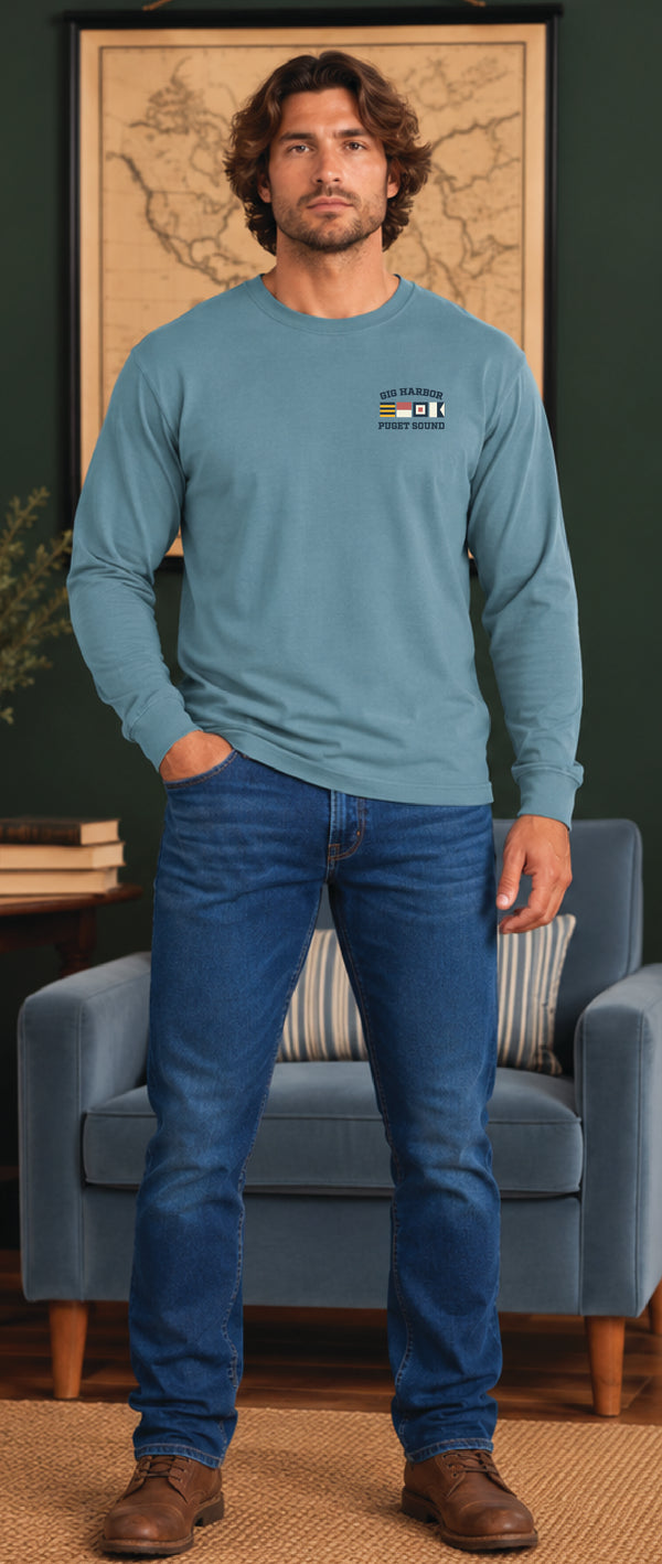 Havn NW Originals: Gig Harbor Nautical Flags LSn Tee in Dusty Teal