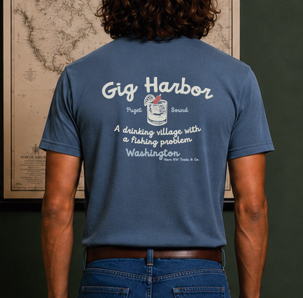 Havn NW Originals: Village Fishing/Drinking Tee in Blue Horizon