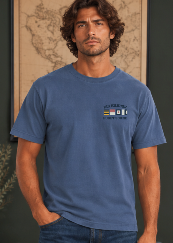 Havn NW Originals: Gig Harbor Nautical Flags Tee in Blue Horizon