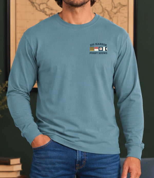 Havn NW Originals: Gig Harbor Nautical Flags LSn Tee in Dusty Teal